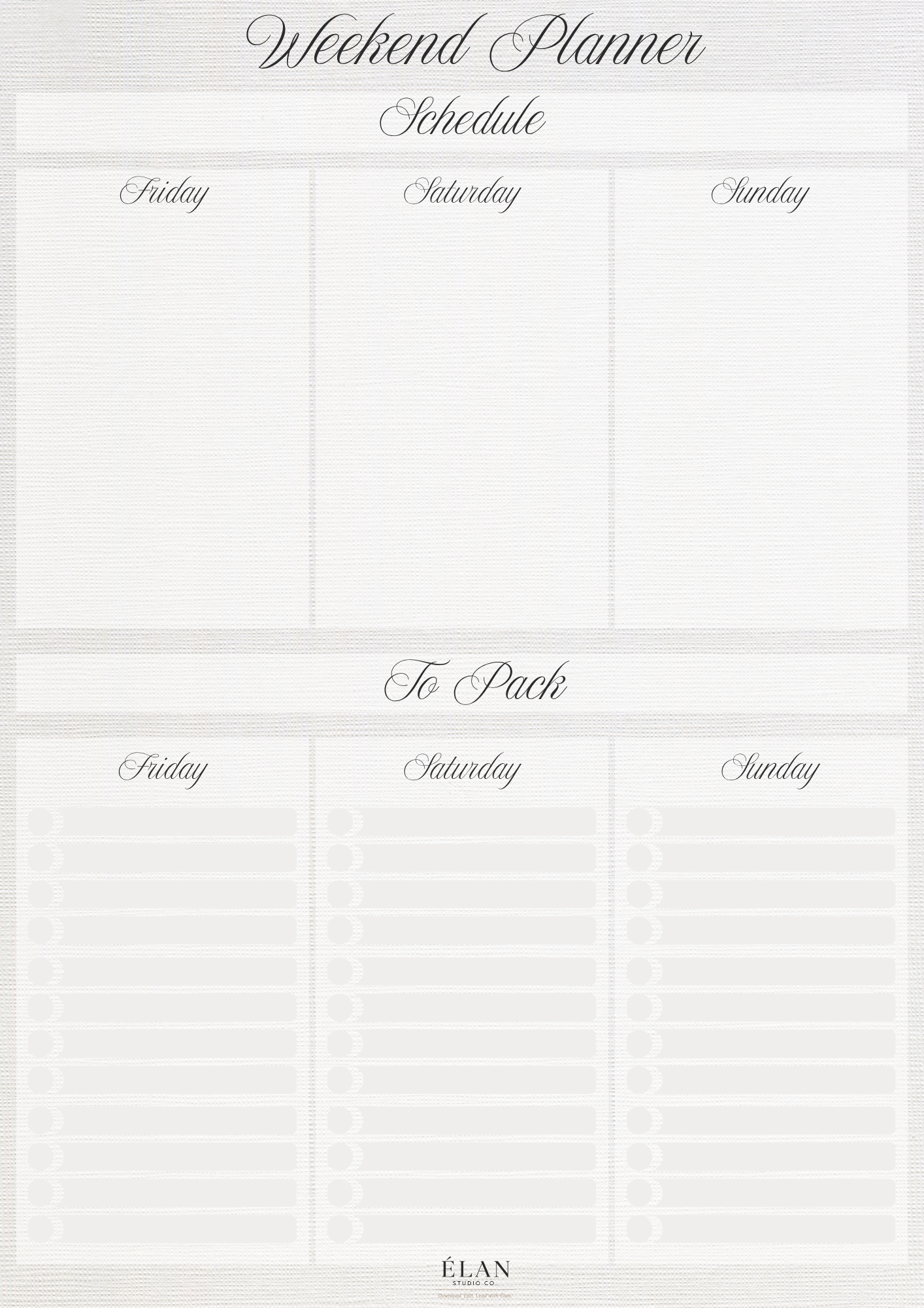 White Linen Weekend Planner